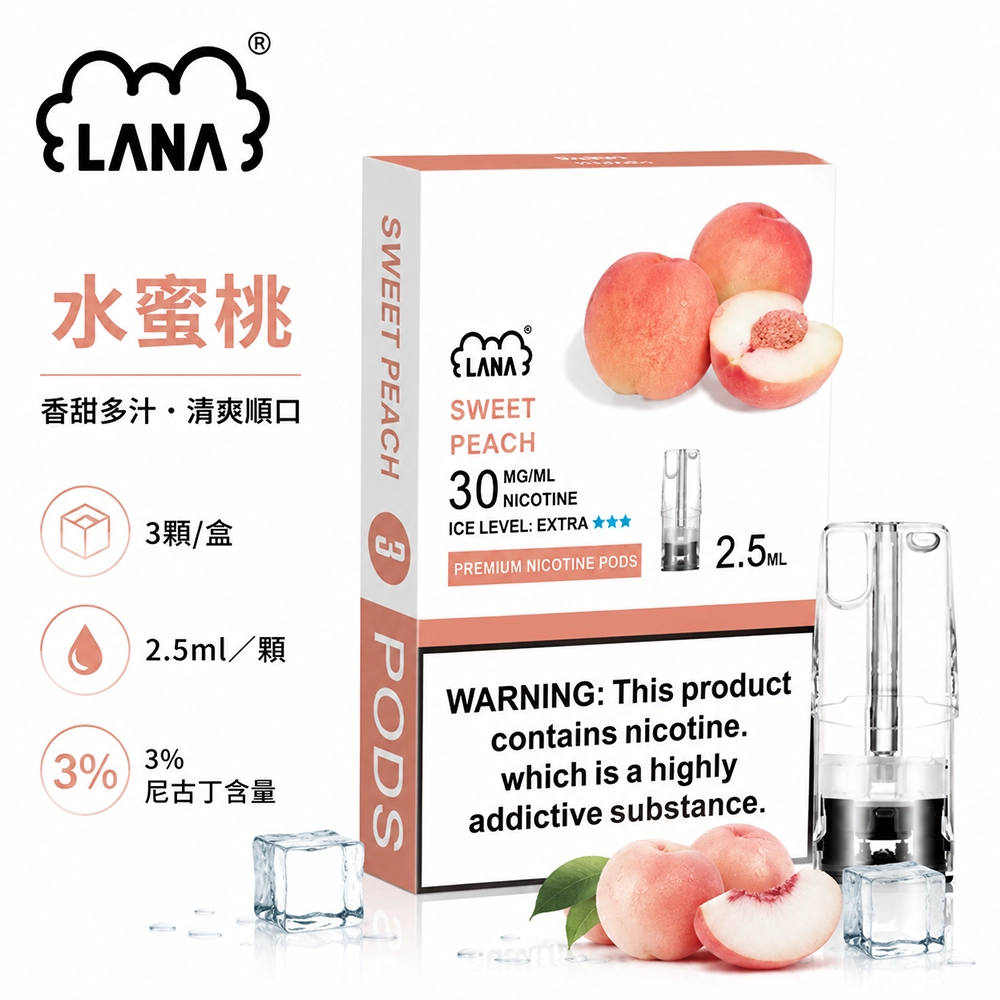 煙彈-LANA-電子煙霧化彈-水蜜桃口味 LANA 發光煙彈