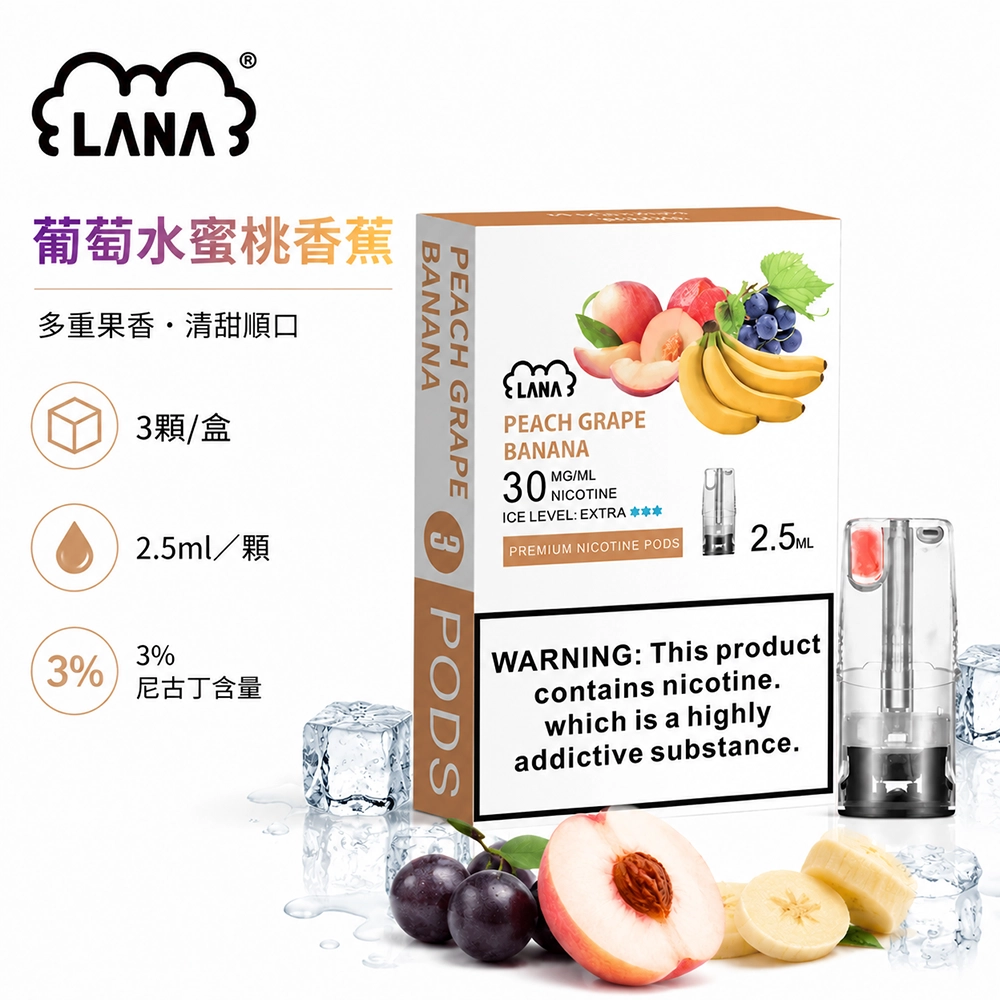 煙彈-LANA-電子煙霧化彈-葡萄水蜜桃香蕉口味 LANA 發光煙彈
